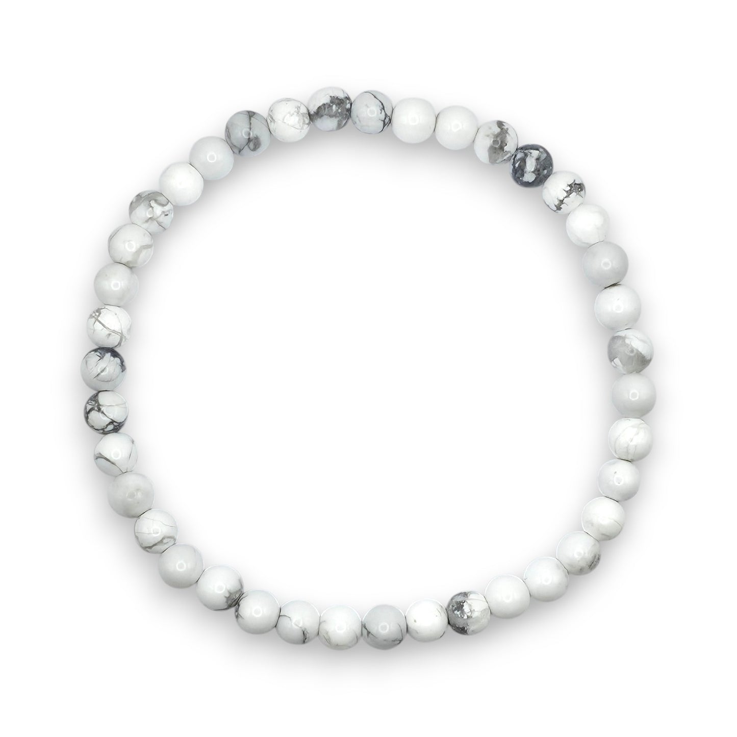 Handmade natural Howlite beaded bracelet, 4mm beads on a white background.