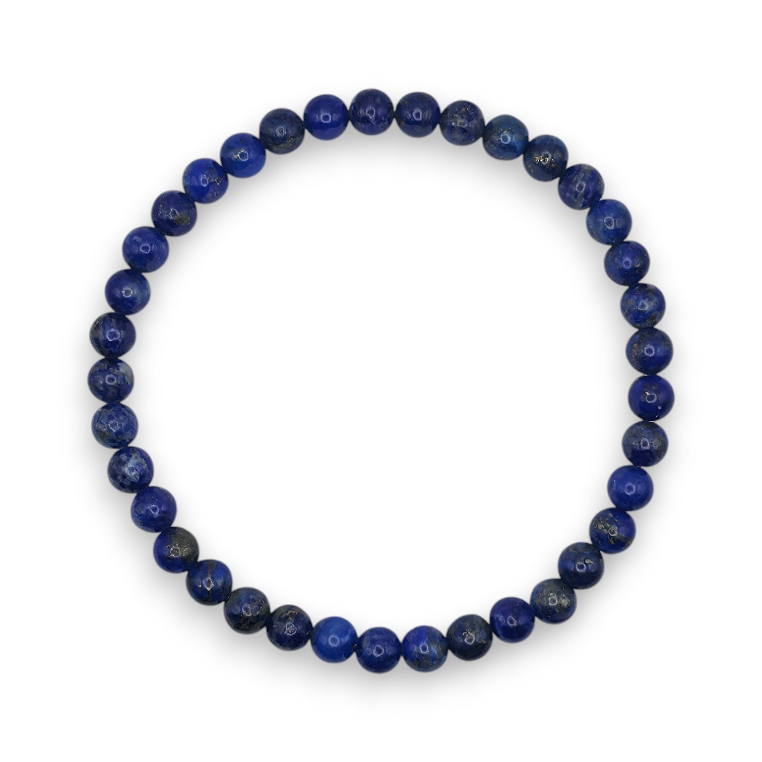 Handmade natural Lapis Lazuli beaded bracelet, 4mm beads on a white background.