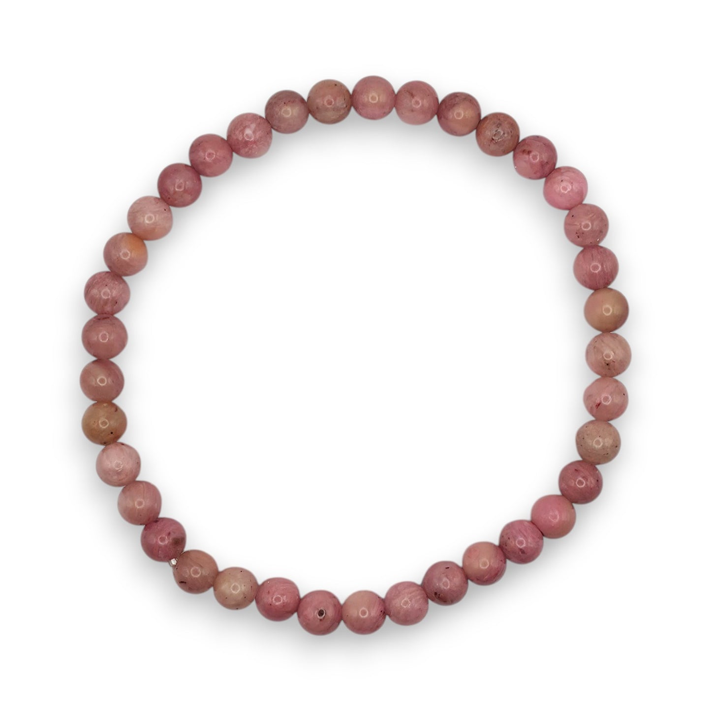 Handmade natural Rhodonite beaded bracelet, 4mm beads on a white background.