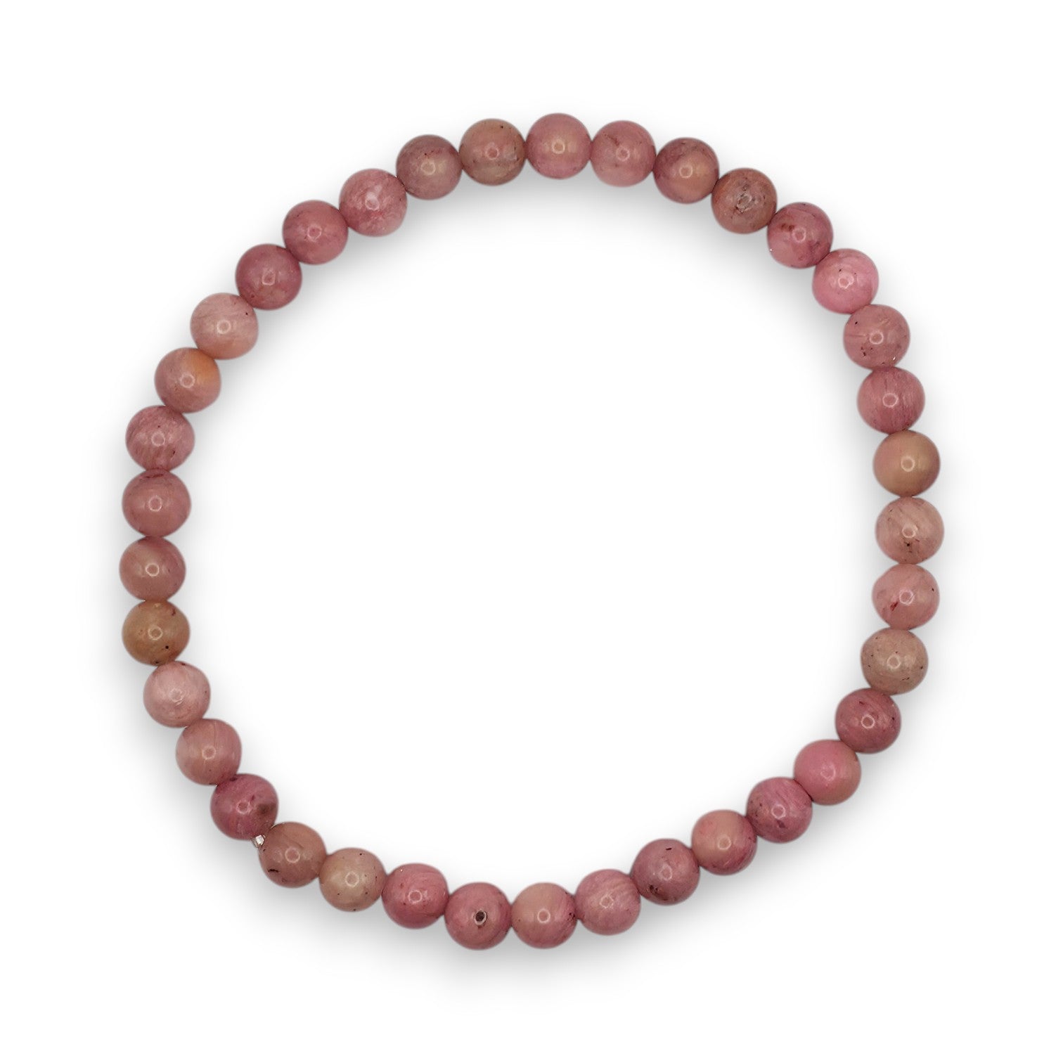 Handmade natural Rhodonite beaded bracelet, 4mm beads on a white background.